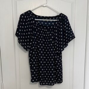 Ann Taylor Dark Blue Geometric Blouse